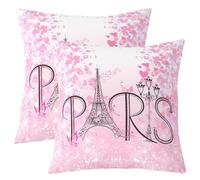 Homemissing Juego de 2 fundas de almohada de la Torre Eiffel de 50 x 50 cm, románticas fundas de almohada decorativas de París para sofá, funda de cojín de mariposa rosa, moderna, con estampado floral