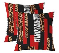 Homemissing Juego de 2 fundas de almohada reversibles de leopardo para niños y niñas, diseño de guepardo, rojo y negro, decoración del hogar, 24 x 24 pulgadas, estampado de piel animal, diseño de