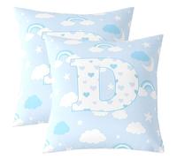 Homemissing Juego de 2 fundas de cojín con estampado de estrella y luna, diseño de arco iris azul, decoración de letra D, para interiores y exteriores, 45 x 45 cm