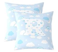 Homemissing Juego de 2 fundas de cojín con estampado de estrella y luna, diseño de arco iris azul, decoración de letra R, corazón, para interiores y exteriores, 55 x 55 cm