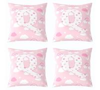 Homemissing Juego de 4 fundas de cojín con diseño de arco iris rosa con estampado de luna y estrella, letra Q, decoración de corazón, para interiores y exteriores, 50 x 50 cm