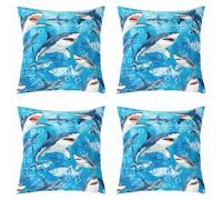 Homemissing Juego de 4 fundas de cojín con diseño de tiburones para niños, fundas de cojín de animales marinos azules para sofá, funda de cojín náutica, decoración de dormitorio de niños y niñas, 40 x