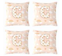Homemissing Juego de 4 fundas de cojín con estampado de estrella y luna, diseño de arco iris, color naranja, decoración de letra C, colorido corazón para interiores y exteriores, 50 x 50 cm