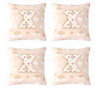 Homemissing Juego de 4 fundas de cojín con estampado de estrella y luna, diseño de arco iris naranja, funda de almohada personalizada con letra X, decoración colorida de corazón para interiores y