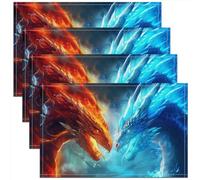 Homemissing Juego de 4 manteles individuales con diseño de dragón, diseño de dragón y fuego, safari, vida silvestre, color naranja y azul, 45 x 30 cm