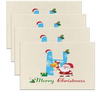 Homemissing Juego de 4 manteles individuales con letra H con inicial de Navidad, bonitos manteles individuales de Papá Noel para cocina, mesa de comedor, decoración de fiestas, interiores y exteriores
