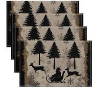 Homemissing Juego de 4 manteles individuales de ciervo de 45 x 30 cm para decoración de casa de campo para niños y niñas, animales salvajes, Papá Noel, mantel individual para cocina, mesa de comedor