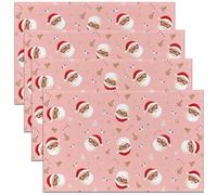 Homemissing Juego de 4 manteles individuales de Navidad, color rosa, para fiestas, cocina, comedor, decoración de Papá Noel, para mesa, decoración de vacaciones, interior y exterior, 45 x 30 cm, fácil