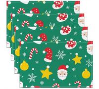 Homemissing Juego de 4 manteles individuales de Navidad con diseño de Papá Noel, diseño de copo de nieve, para cocina, comedor, fiesta, decoración interior y exterior, 45 x 30 cm, antideslizante