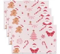 Homemissing Juego de 4 manteles individuales de Navidad con diseño de Papá Noel para fiestas, cocina, comedor, decoración de hombre de jengibre, mantel individual para mesa, decoración de vacaciones