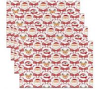 Homemissing Juego de 4 manteles individuales de Navidad con lazo, Papá Noel, alce, pingüino, para fiesta, cocina, comedor, decoración de mesa, interior, exterior, 45 x 30 cm, antideslizante, fácil de