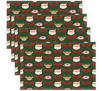 Homemissing Juego de 4 manteles individuales de Navidad de 45 x 30 cm, diseño de Papá Noel, alce, pingüino, para fiestas, cocina, comedor, color verde, para mesa de comedor, interiores y exteriores