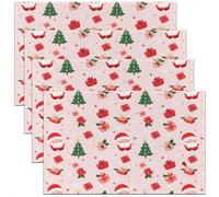 Homemissing Juego de 4 manteles individuales de Navidad, diseño de Papá Noel, para cocina, comedor, fiesta, decoración interior y exterior, 45 x 30 cm, antideslizante, fácil de limpiar, decoración