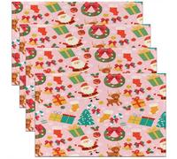 Homemissing Juego de 4 manteles individuales de Papá Noel con diseño de Papá Noel de dibujos animados para fiestas, cocina, comedor, decoración de Navidad, patrón de ciervo para mesa, decoración de