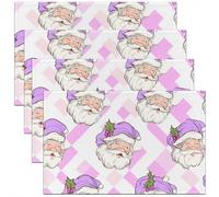 Homemissing Juego de 4 manteles individuales de Papá Noel, decoración de Navidad, color morado, para fiestas, cocina, comedor, decoración de Año Nuevo, mesa de comedor, 45 x 30 cm, decoración de Feliz