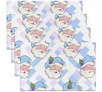 Homemissing Juego de 4 manteles individuales de Papá Noel, decoración navideña azul para fiestas, cocina, comedor, decoración de Año Nuevo, decoración de mesa, vacaciones, interior y exterior, 45 x 30