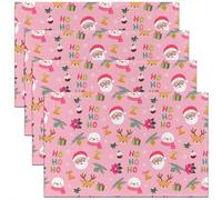 Homemissing Juego de 4 manteles individuales de Papá Noel, decoración navideña para cocina, mesa de comedor, fiesta, decoración interior y exterior, 45 x 30 cm, antideslizante, fácil de limpiar, feliz
