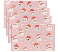 Homemissing Juego de 4 manteles individuales para niñas y niños, 45 x 30 cm, diseño de Papá Noel para cocina, comedor, decoración de copo de nieve, nieve, feliz año nuevo, color rosa