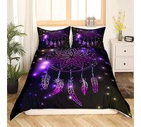 Homemissing Juego de cama púrpura Dreamcatcher niña mujer bohemia pluma funda nórdica tribal exótica Mandala Dreamcatcher ropa de cama 140 x 200 cm con 1 funda de almohada de 65 x 65 cm