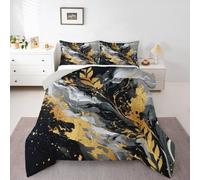 Homemissing Juego de edredón abstracto tamaño doble, juego de ropa de cama negro y dorado para niños y niñas, edredón de plumón de árbol, decoración de dormitorio, microfibra, 3 piezas con 2 fundas de