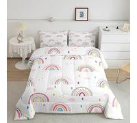 Homemissing Juego de edredón arcoíris para niños y niñas, juego de ropa de cama de plumón a rayas coloridas, decoración de habitación, patrón de gotas de lluvia, juego de edredón de 3 piezas, tamaño