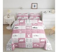 Homemissing Juego de edredón de animales del bosque, tamaño King, juego de ropa de cama con oso marrón y ciervo para niños y niñas, edredón rústico, colcha rústica con temática de retazos de