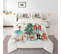 Homemissing Juego de edredón de árbol de Navidad, tamaño doble, juego de ropa de cama de cuentos de hadas de ensueño para niños y niñas, funda de edredón de Navidad con cascanueces de Navidad