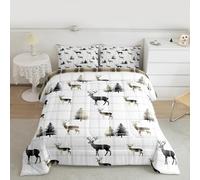 Homemissing Juego de edredón de árbol de Navidad, tamaño King, para niños y adolescentes, juego de ropa de cama de alce de Navidad, edredón de plumón con 2 fundas de almohada a cuadros