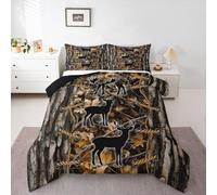 Homemissing Juego de edredón de camuflaje para todas las estaciones, juego de ropa de cama con 2 fundas de almohada, animales salvajes, ropa de cama para niños, tamaño doble, diseño de ramas de árbol