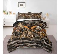 Homemissing Juego de edredón de camuflaje, tamaño doble, diseño de hojas tropicales, para niños y niñas, diseño de ramas de árbol, edredón de plumón de camuflaje de lago salvaje, decoración de