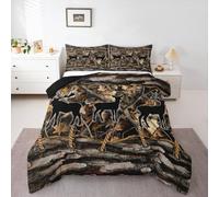 Homemissing Juego de edredón de camuflaje, tamaño doble, juego de ropa de cama de ciervo para niños y niñas, diseño de ramas de árbol, edredón de plumón de animales salvajes, decoración de dormitorio