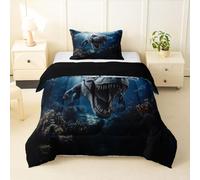 Homemissing Juego de edredón de dinosaurio, tamaño doble, 3D, animales antiguos, juego de ropa de cama para niños y niñas, diseño de mundo submarino, edredón de plumón, decoración de dormitorio