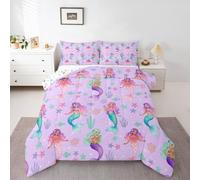 Homemissing Juego de edredón de sirena para todas las estaciones, juego de ropa de cama con 2 fundas de almohada, diseño de princesa arcoíris, microfibra, ropa de cama para niños, tamaño doble, vida