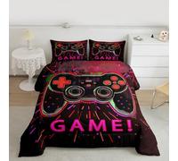 Homemissing Juego de edredón para niños y niñas, tamaño individual, juego de edredón de neón con diseño de gampead rojo con 1 funda de almohada