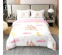 Homemissing Juego de funda de edredón 100 % algodón con diseño de castillo rosa, para niños y niñas, diseño de cuento de hadas, transpirable, suave, funda de edredón de 3 piezas, decoración de