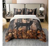 Homemissing Juego de funda de edredón 100 % algodón con diseño de caza de ciervos, ramas de árbol, tamaño doble, para niños y niñas, juego de ropa de cama de 3 piezas, decoración de habitación
