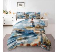 Homemissing Juego de funda de edredón con diseño de faro para todas las estaciones, juego de ropa de cama con 2 fundas de almohada de microfibra junto al mar, para niños, tamaño doble, diseño de olas