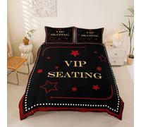 Homemissing Juego de funda de edredón de cine, tamaño King, para niños y niñas, transpirable, suave, color negro y rojo, 3 piezas, decoración vintage para dormitorio