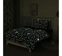 Homemissing Juego de funda de edredón para niños y niñas, diseño de estrellas y universo, color azul que brilla en la oscuridad, ropa de cama con cremallera, tamaño individual
