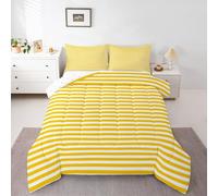 Homemissing Juego de ropa de cama bohemio a rayas suave para niños y niñas, juego de edredón amarillo brillante y blanco, tamaño doble, patrón de rayas, edredón geométrico elegante, decoración de