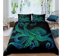 Homemissing Juego de ropa de cama con estampado de pulpo kraken para dormitorio y sala de estar, decoración de habitación de pulpo, funda nórdica temática de vida marina, diseño de animales submarinos