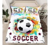 Homemissing Juego de sábanas bajeras de fútbol para niños y niñas, con temática deportiva, juego de sábanas con 1 funda de almohada, 2 piezas, tamaño individual, sin sábana encimera