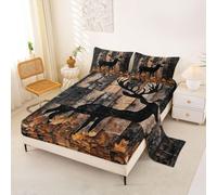 Homemissing Juego de sábanas de caza de ciervos, tamaño doble, ramas de árbol, bolsillo profundo, sábana bajera ajustable de animales del bosque, juego de cama suave, 4 piezas con 2 fundas de almohada