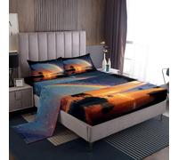 Homemissing Juego de sábanas de cielo nocturno, tamaño individual, diseño de atardecer arcoíris, decoración de dormitorio para niños, mujeres y hombres, sábana bajera ajustable con bolsillo profundo
