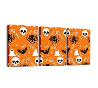 Homemissing Lienzo decorativo de pared de fantasma para sala de estar o dormitorio, 30 x 40 cm, 3 piezas, diseño de calavera de azúcar, decoración de pared para decoración del hogar, baño, murciélago