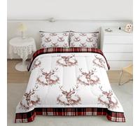 Homemissing Lindo juego de edredón con diseño de ciervos rojos, tamaño individual para niños y niñas, juego de edredón de plumas de ciervos con 1 funda de almohada, juego de ropa de cama de animales