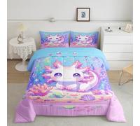 Homemissing Lindo juego de edredón de ajolote, tamaño doble, juego de ropa de cama de dibujos animados de salamandra para niños y niñas, el mejor regalo de ajolote, edredón Kawaii océano vida marina