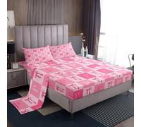 Homemissing Lindo juego de sábanas con lazo, tamaño individual, para niños y niñas, juego de ropa de cama a cuadros rosa con letra P inicial con bolsillos de 40.6 cm de profundidad, monograma, 3