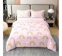 Homemissing Lovely Kids Rainbow - Juego de funda de edredón 100 % de algodón, tamaño King, para niños y adolescentes, diseño de nubes Kawaii, arcoíris, con 2 fundas de almohada, multicolor