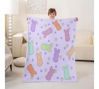 Homemissing Manta de felpa de Pascua, manta de franela de conejo, individual de 50 x 60 pulgadas, huevo de conejo para todas las estaciones, para sofá, cama, decoración de dormitorio
